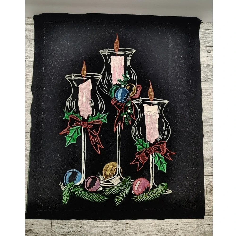 Christmas Fabric Painted Candle Trio Vignette Scene Wall Hang Decor 23x20